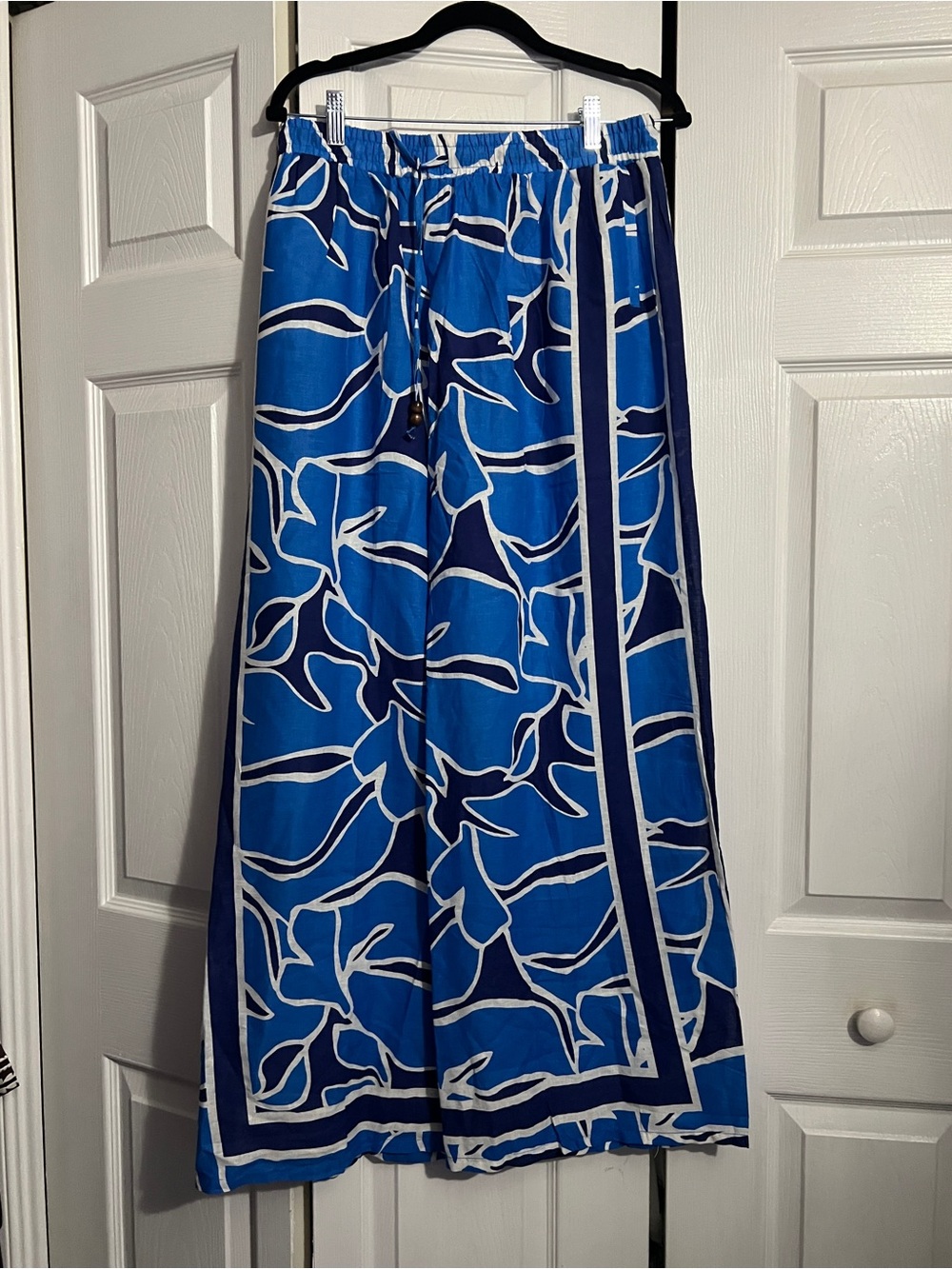 Rachel Blue & White Abstract Wide Leg Pants